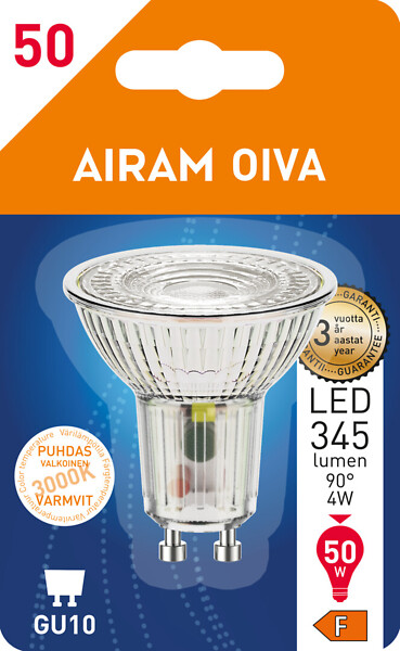 Airam LED Oiva bulb PAR16 FG, 4W GU10 3000K 390lm